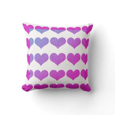 Heart Patterns Pink Purple Glitter Ombre White Throw Pillow