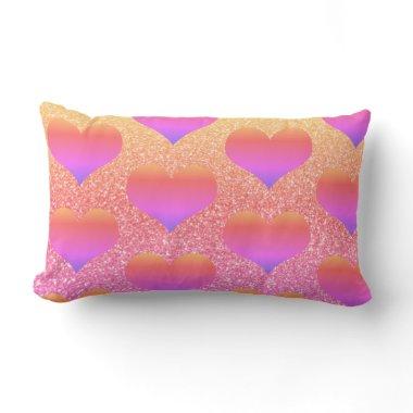 Heart Patterns Valentine's Rose Gold Glittery Cute Lumbar Pillow