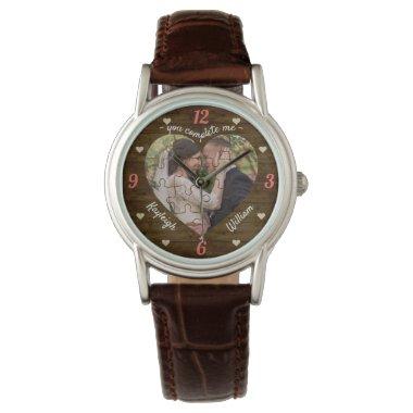 Heart Puzzle Wedding Photo Rustic You Complete Me Watch