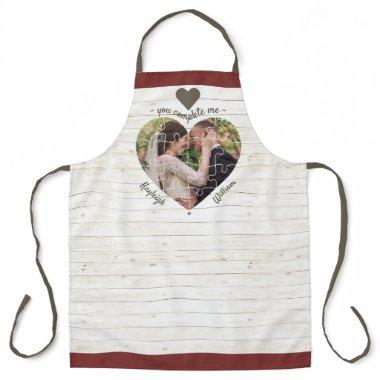 Heart Puzzle Wedding Photo You Complete Me Rustic Apron