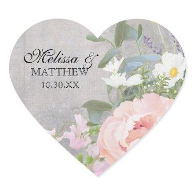 Heart Romantic BOHO Rustic Woodsy Floral Peony Art Heart Sticker