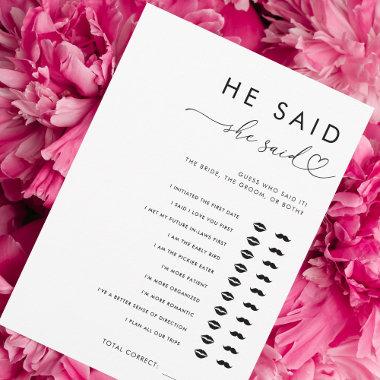 Heart Script He Said She Said Bridal Shower Game Invitations