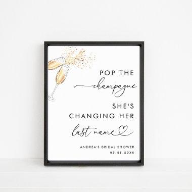 Heart Script Pop the Champagne Bridal Shower Sign