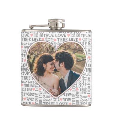 Heart Shaped Photo True Love Valentines or Wedding Flask