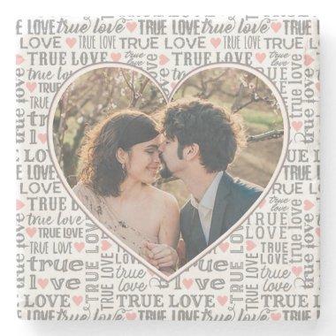 Heart Shaped Photo True Love Valentines or Wedding Stone Coaster