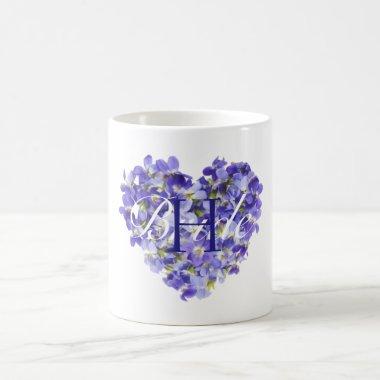 Heart-shaped Purple Floral Monogram Bride's Coffee Mug