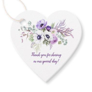 Heart-Shaped Purple Lavender White Floral Wedding Favor Tags
