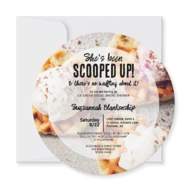 Heart Shaped Waffle Scooped Ice Cream Round Shower Invitations