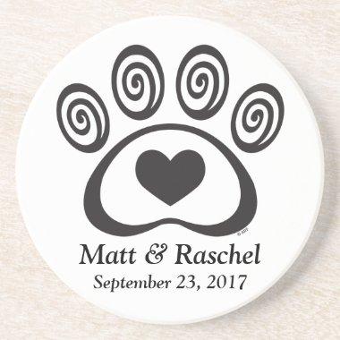 Heart & Swirl Paw Print Stone Coaster Wedding Gift