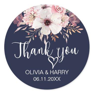 Heart Thank You Wedding Favor Stickers | Navy Blue