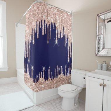 Hearts Glitter Drips Pink Rose Blue Navy Shower Curtain