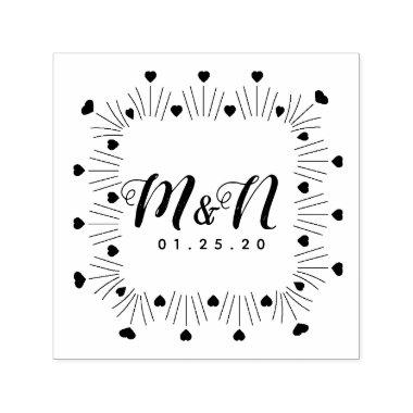 Hearts Hand-Drawn Square Frame Wedding Initials Self-inking Stamp