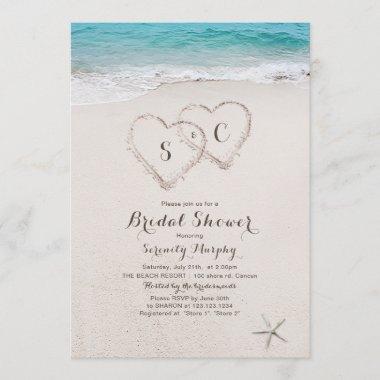 Hearts in the sand beach bridal shower Invitations