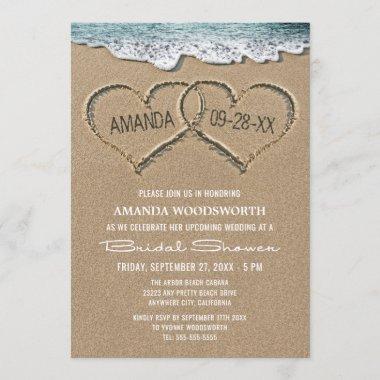 Hearts in the Sand Beach Bridal Shower Invitations