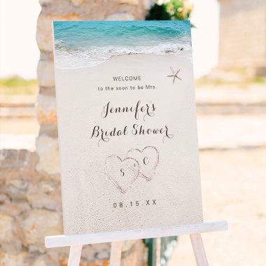 Hearts in the sand beach bridal shower sign