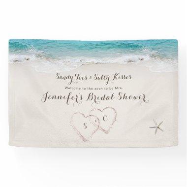 Hearts in the sand beach bridal shower welcome banner