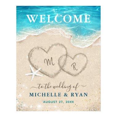 Hearts in the Sand Beach Wedding Welcome Party Poster