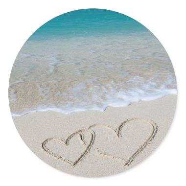 Hearts in the Sand Classic Round Sticker
