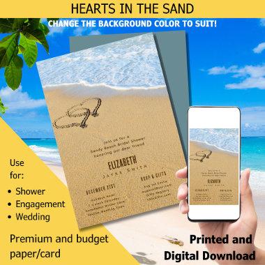 Hearts in the Sand Summer Beach Bridal Shower Invitations