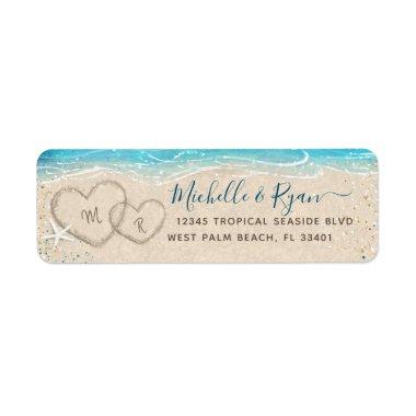Hearts in the Sand Watercolor Beach Return Address Label