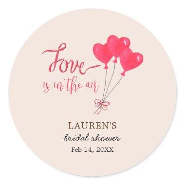 Hearts Love is in the Air Pink Bridal Shower Classic Round Sticker