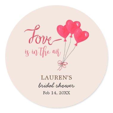 Hearts Love is in the Air Pink Bridal Shower Classic Round Sticker