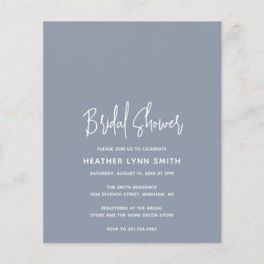 Heather Dusty Blue Budget Bridal Shower Invite