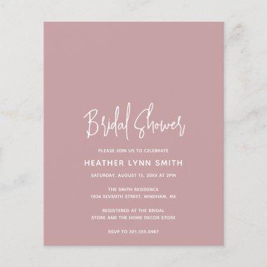 Heather Dusty Rose Budget Bridal Shower Invite