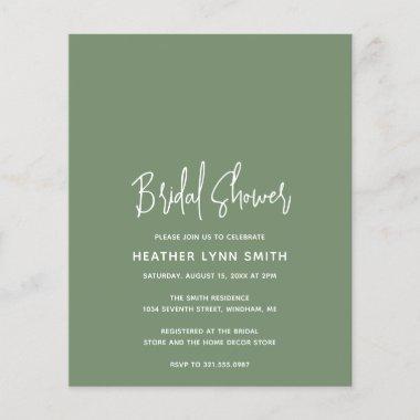 Heather Sage Green Budget Bridal Shower Invite