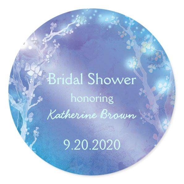 Heavenly Blue Trees Bridal Shower Classic Round Sticker