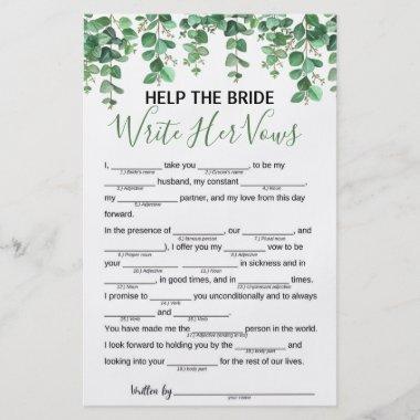 Help the Bride Write Her Vows Bridal Shower Game Flyer
