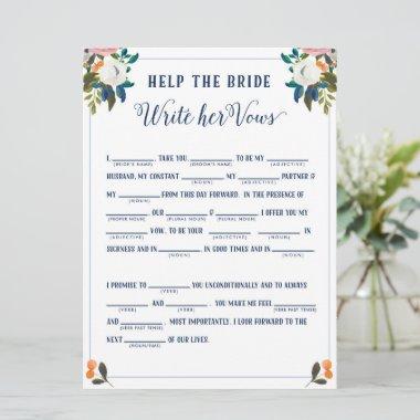 Help the Bride Write Her Vows Bridal Shower Game Invitations