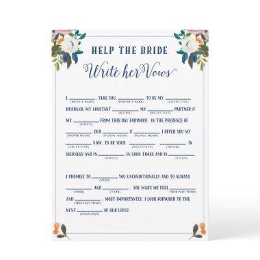 Help the Bride Write Her Vows Bridal Shower Game Invitations