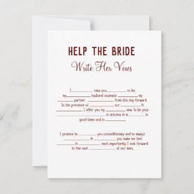 help the bride write her vows bridal shower game note Invitations