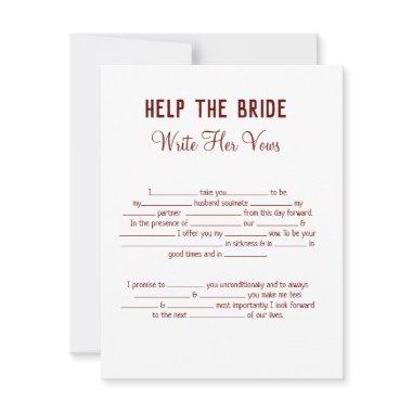 help the bride write her vows bridal shower game note Invitations