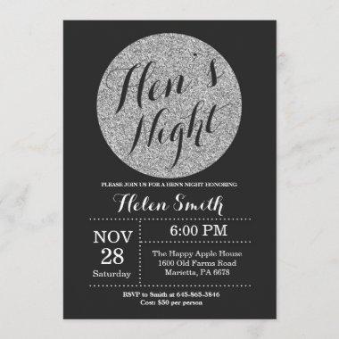 Hens Night Black and Silver Glitter Invitations