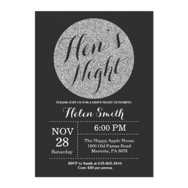 Hens Night Black and Silver Glitter Invitations