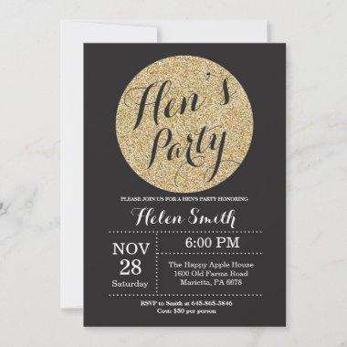 Hens Party Black and Gold Glitter Invitation Invitations