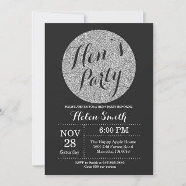 Hens Party Black and Silver Glitter Invitations