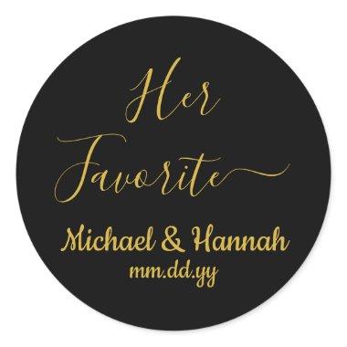 Her Favorite Wedding Favor Candy To go Treat Classic Round Sticker