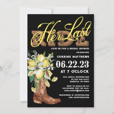 Her Last Ride Cowgirl Boots Lemons Bridal Shower Invitations