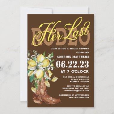 Her Last Rodeo Cowgirl Boots Lemons Bridal Shower Invitations