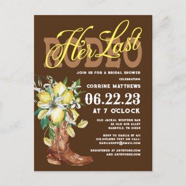 Her Last Rodeo Cowgirl Boots Lemons Bridal Shower PostInvitations