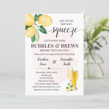 Her Main Squeeze Bubbles & Brew Pink Bridal Shower Invitations