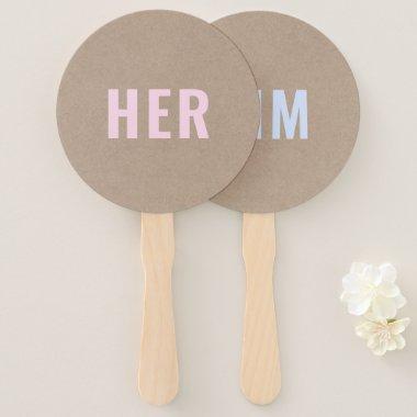 Her or Him? Bride Groom Rustic Kraft Wedding Game Hand Fan