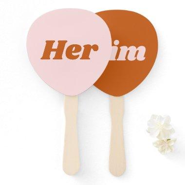 Her or Him Pink Orange Disco Wedding Game Hand Fan