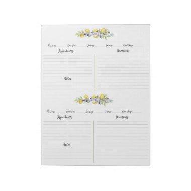 Herbs Lemons Botanical Lined Recipe Pages Notepad