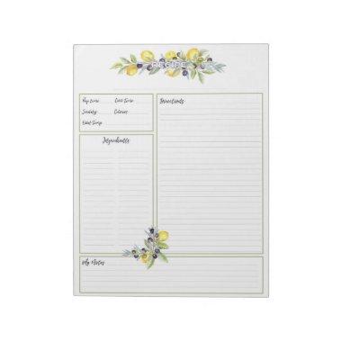 Herbs Lemons Botanical Recipe Organizer Pages Notepad