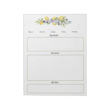 Herbs Lemons Botanical Unlined Recipe Pages Notepad