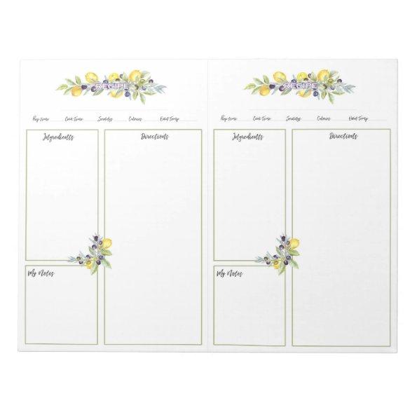 Herbs Lemons Mini Binder No Lines Recipe Pages Notepad